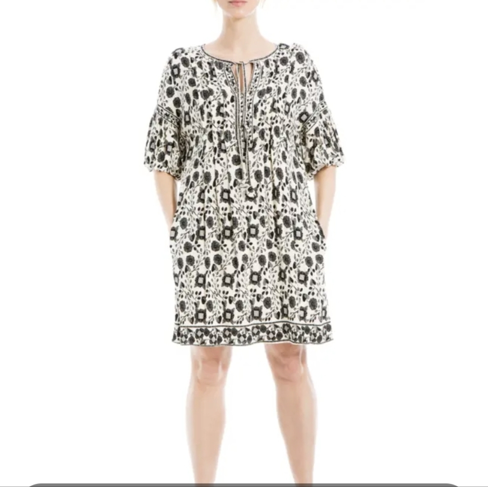 ANTHROPOLOGIE MAX STUDIO BLACK CREAM FLORAL 1X NEW
